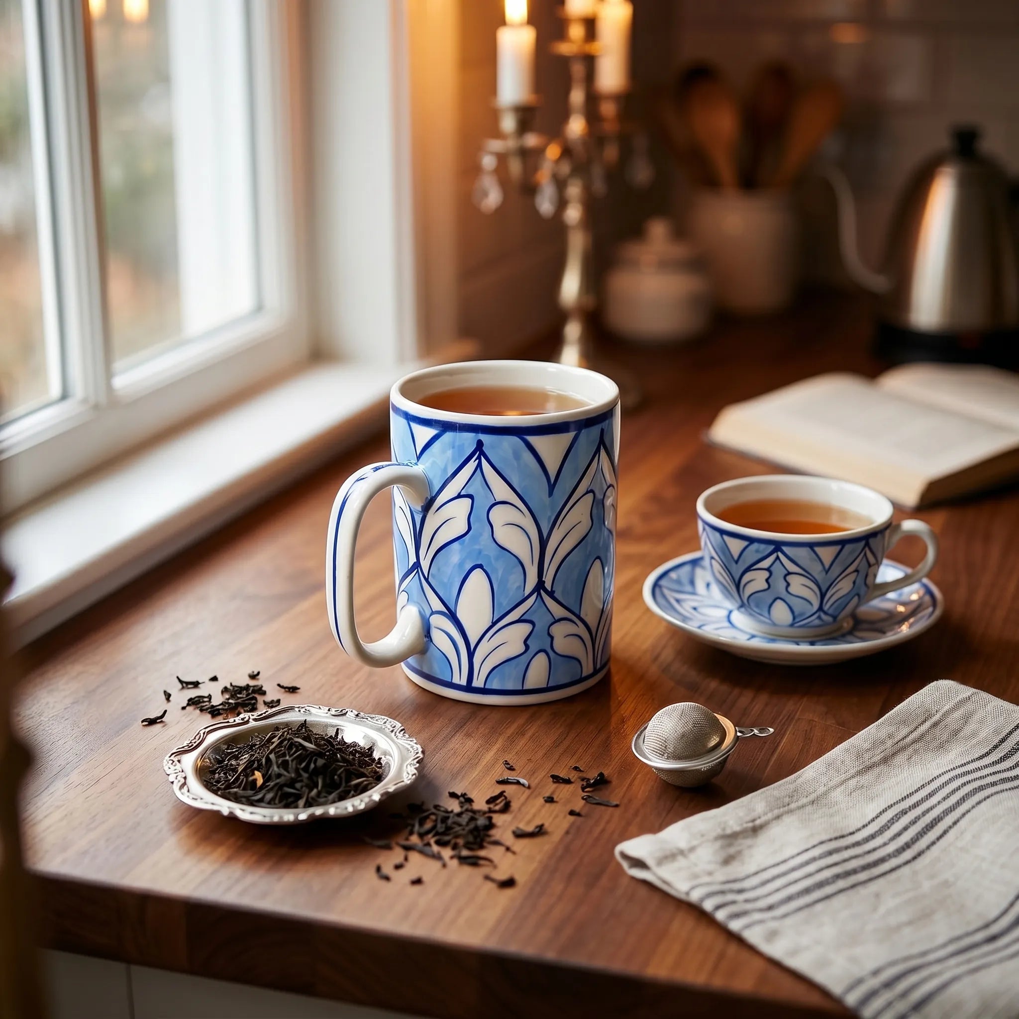 Light Blue Blue Pottery Ceramic Mug – 4” Straight Mug with Repeating Arch Pattern