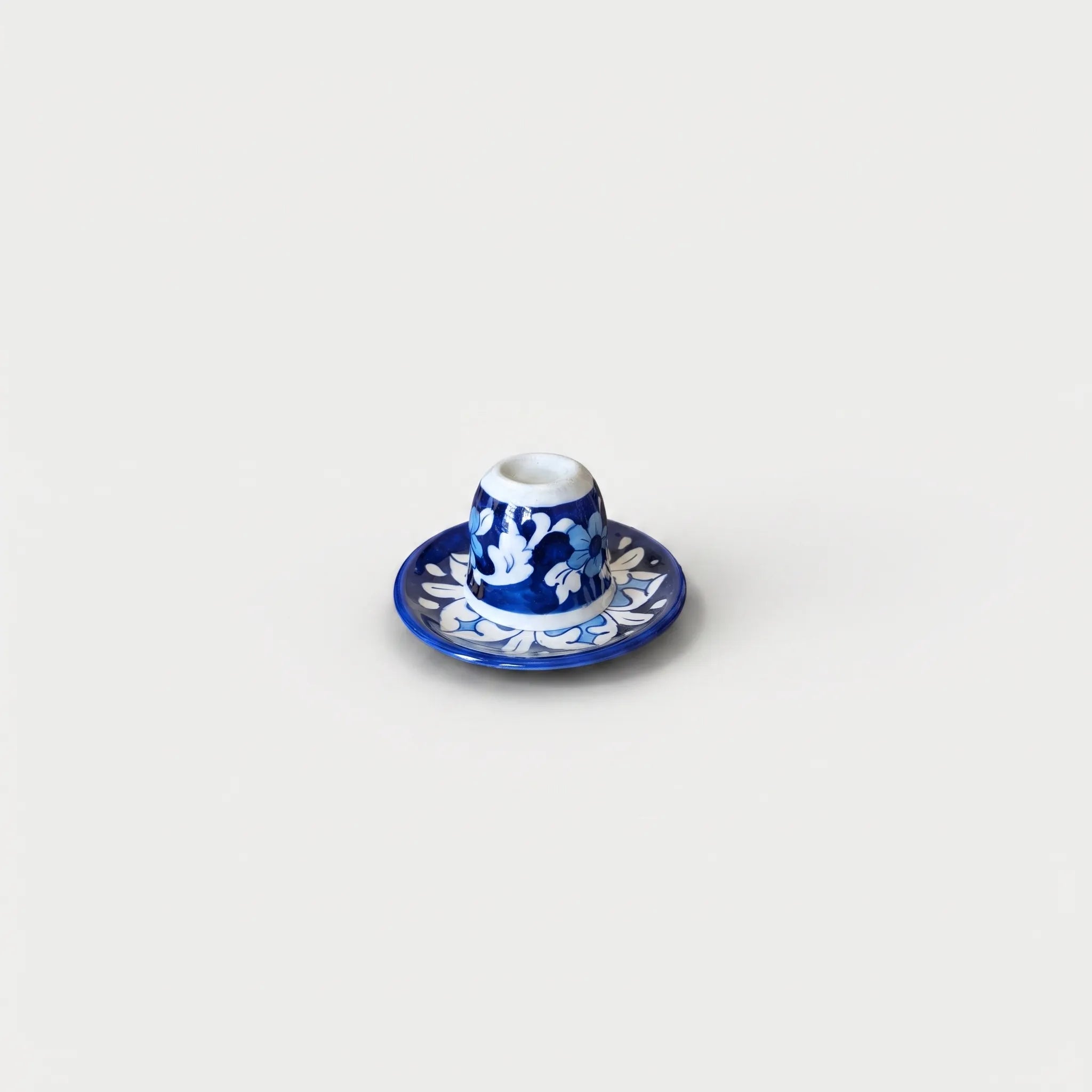 Azure Floral Blue Pottery Kehwa Cup & Saucer Set - Handleless, 6 Pieces