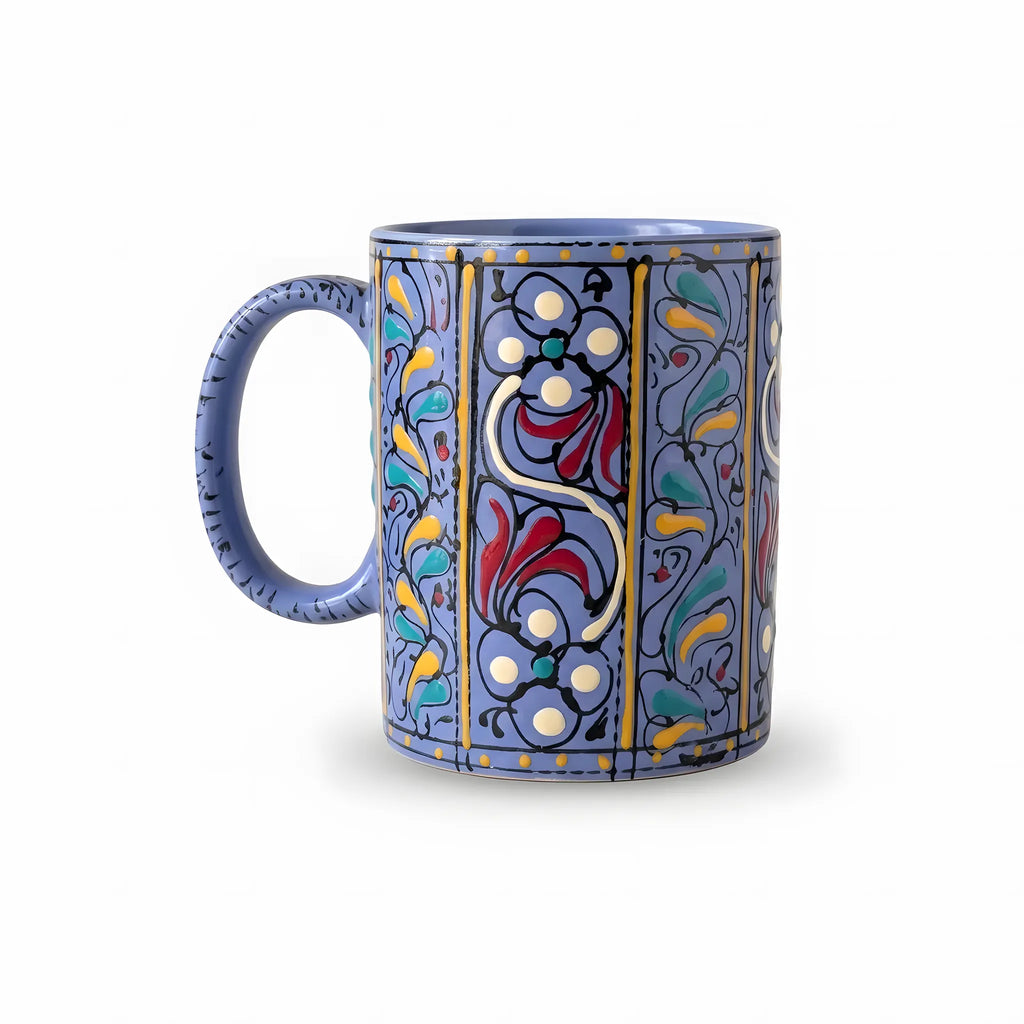 Periwinkle Swati hand-painted ceramic mug 300 ml with floral panels
