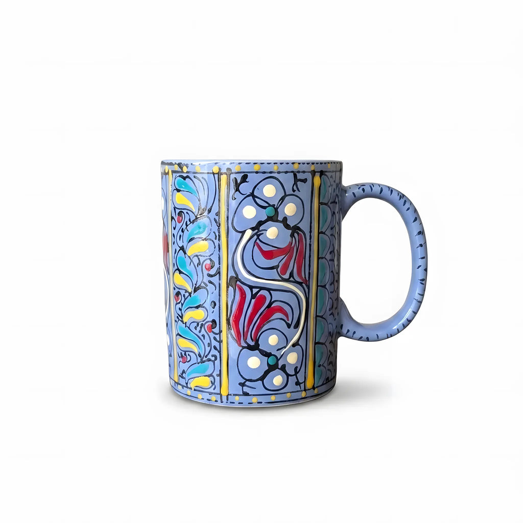 Periwinkle Swati hand-painted ceramic mug 300 ml with floral panels - view 2