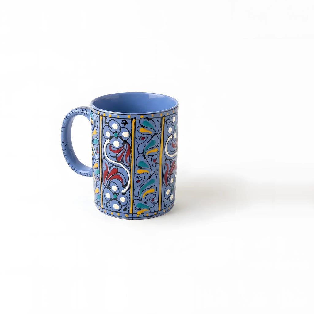 Periwinkle Swati hand-painted ceramic mug 300 ml with floral panels - view 4