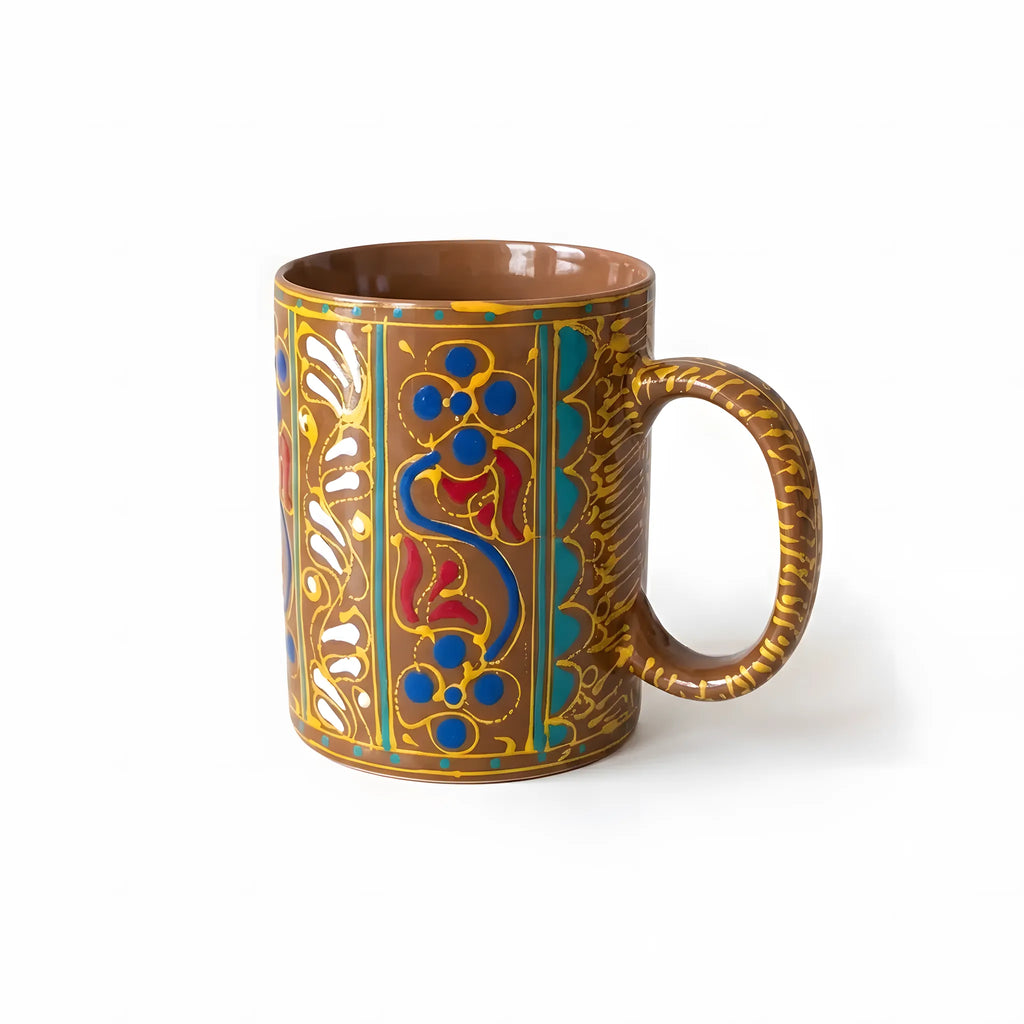 Caramel Swati hand-painted ceramic mug 300 ml, cobalt blossoms - view 3
