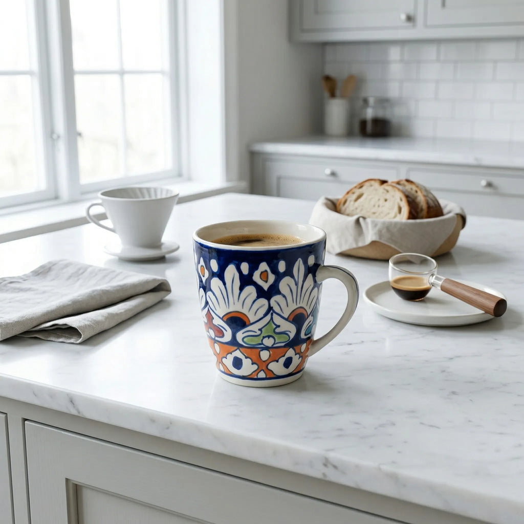 Multicolor Blue Pottery Mug – 300ml Hand-Painted Ceramic Tea & Coffee Mug | Multani Pottery