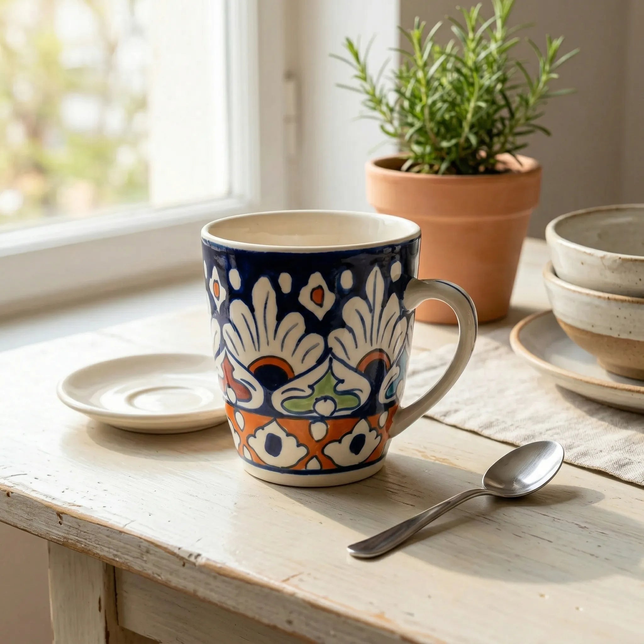 Multicolor Blue Pottery Mug – 300ml Hand-Painted Ceramic Tea & Coffee Mug | Multani Pottery