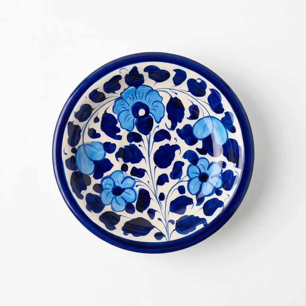 15-Piece Blue Pottery Tea Set - Hand-Painted Ceramic Tea Service for Six (Blue Blossom Design)