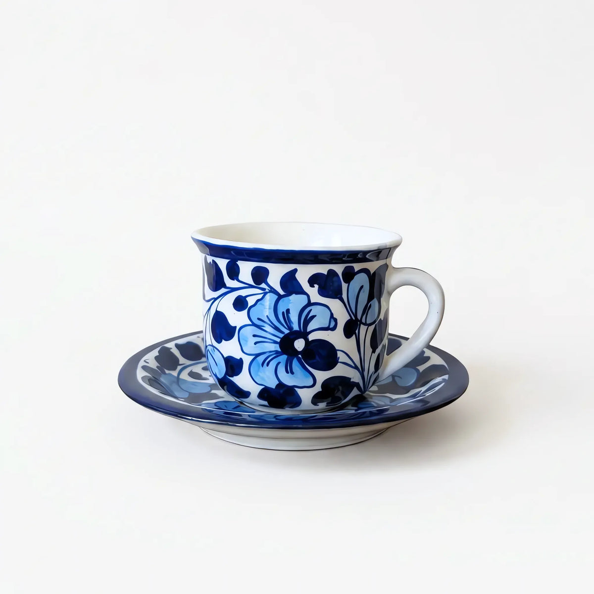 15-Piece Blue Pottery Tea Set - Hand-Painted Ceramic Tea Service for Six (Blue Blossom Design)