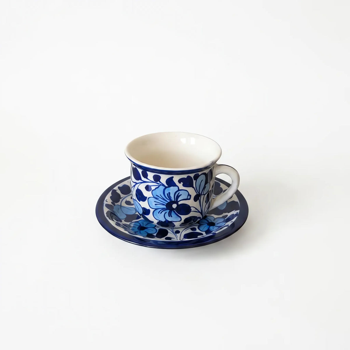 15-Piece Blue Pottery Tea Set - Hand-Painted Ceramic Tea Service for Six (Blue Blossom Design)