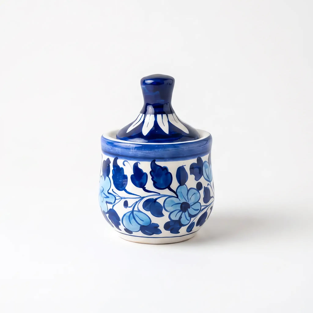 15-Piece Blue Pottery Tea Set - Hand-Painted Ceramic Tea Service for Six (Blue Blossom Design)