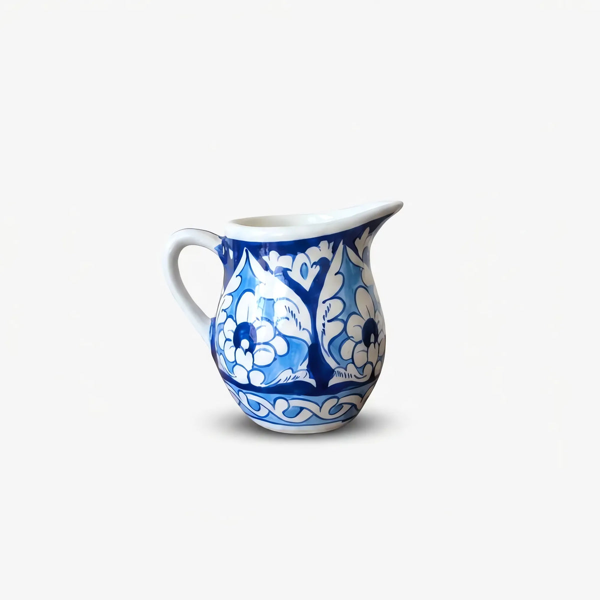 15-Piece Blue Pottery Tea Set - Hand-Painted Ceramic Tea Service for Six (Cobalt Lotus Panel Design)