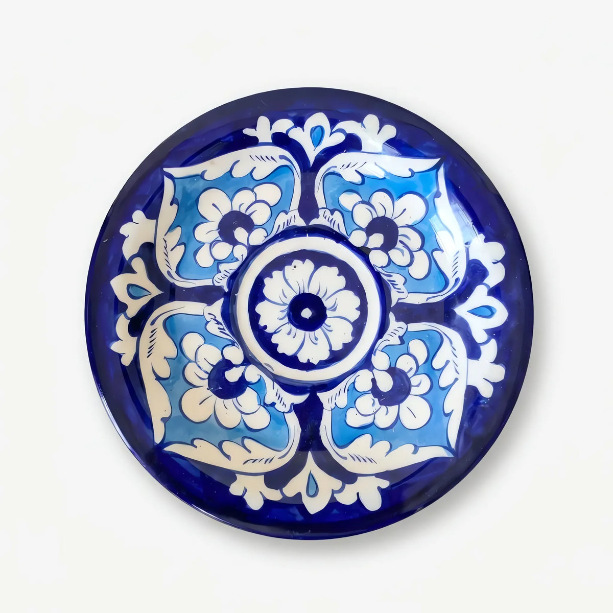 15-Piece Blue Pottery Tea Set - Hand-Painted Ceramic Tea Service for Six (Cobalt Lotus Panel Design)