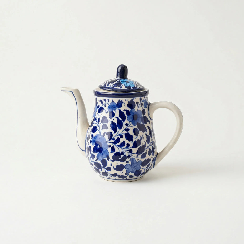 Multani Blue Pottery Teapot – 6" Hand-Painted Ceramic Tea Pot with Lid | Traditional Tea Set Pakistan