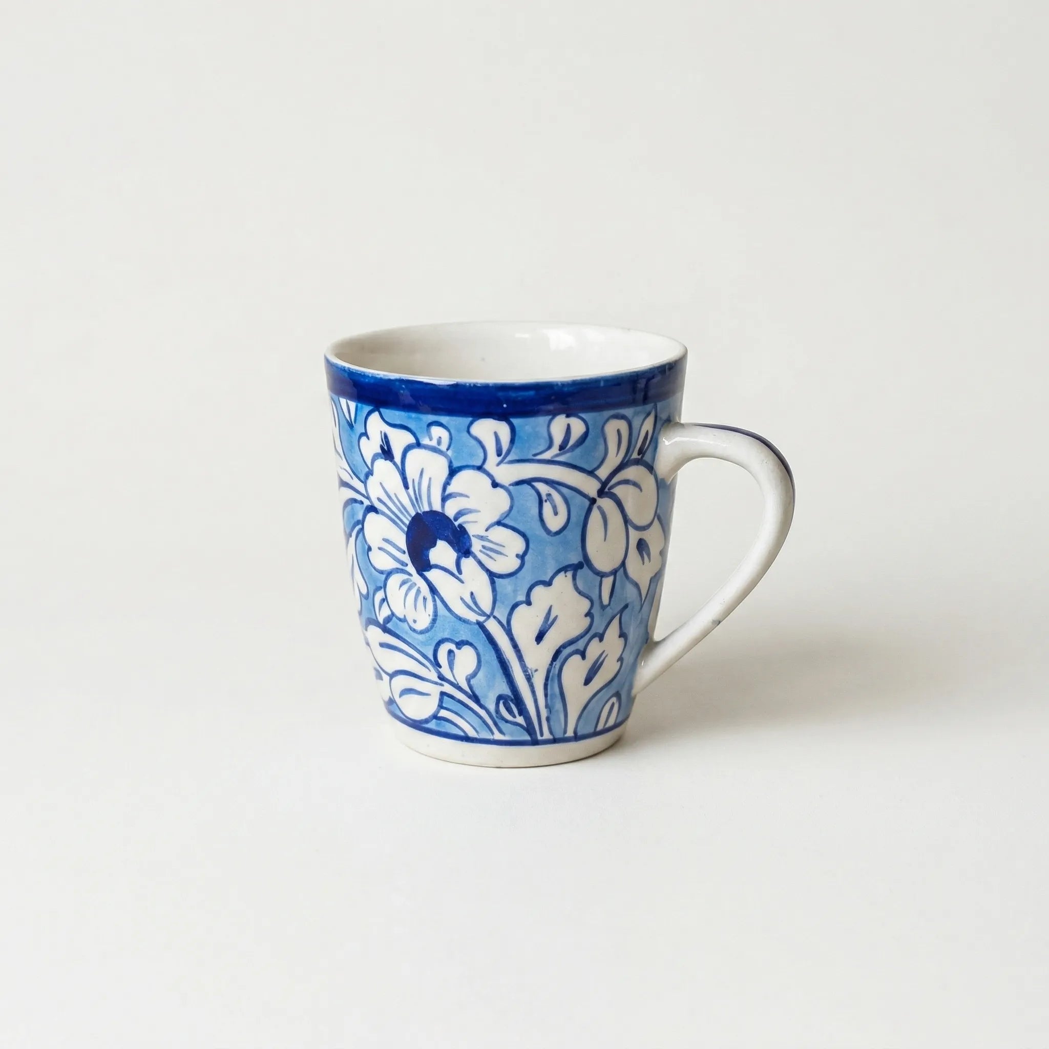 Light Blue Pottery Mug – 300ml Hand-Painted Ceramic Tea & Coffee Mug | Multani Blue Pottery