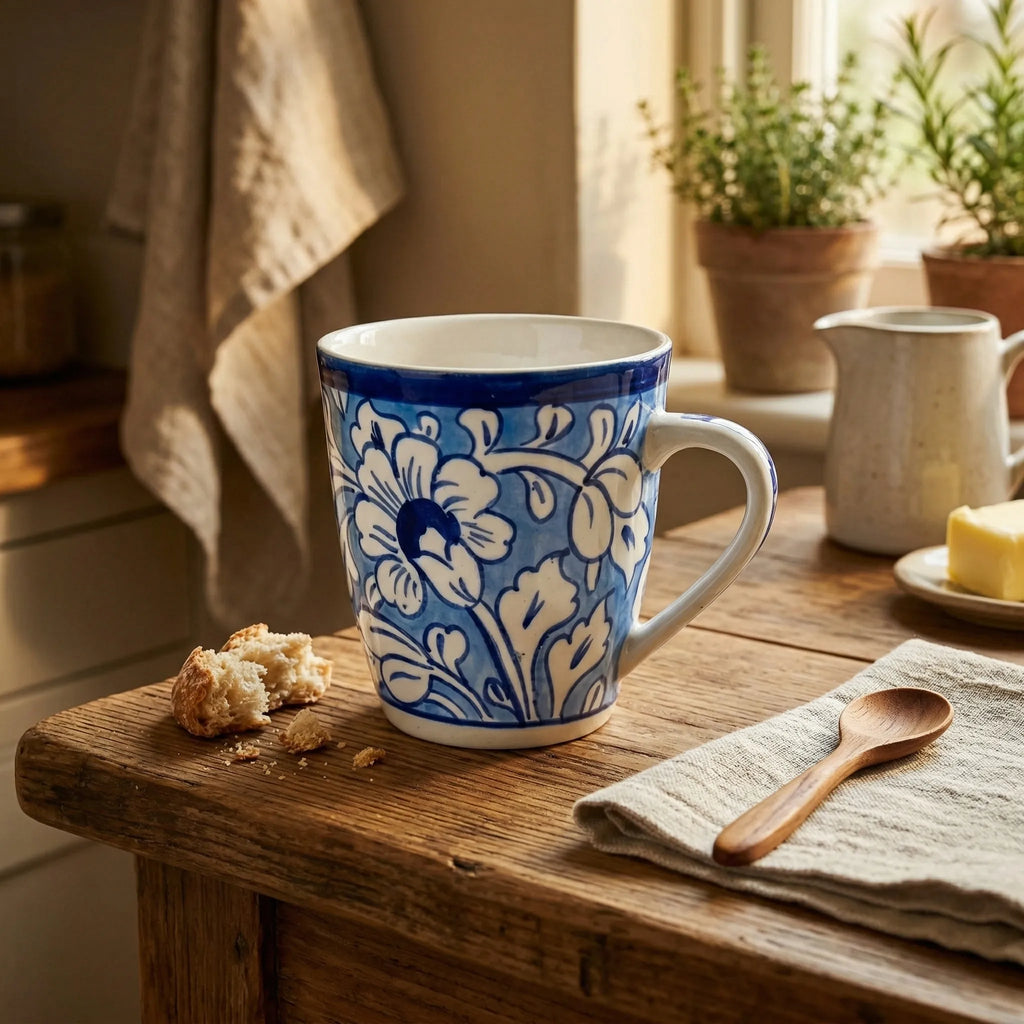 Light Blue Pottery Mug – 300ml Hand-Painted Ceramic Tea & Coffee Mug | Multani Blue Pottery