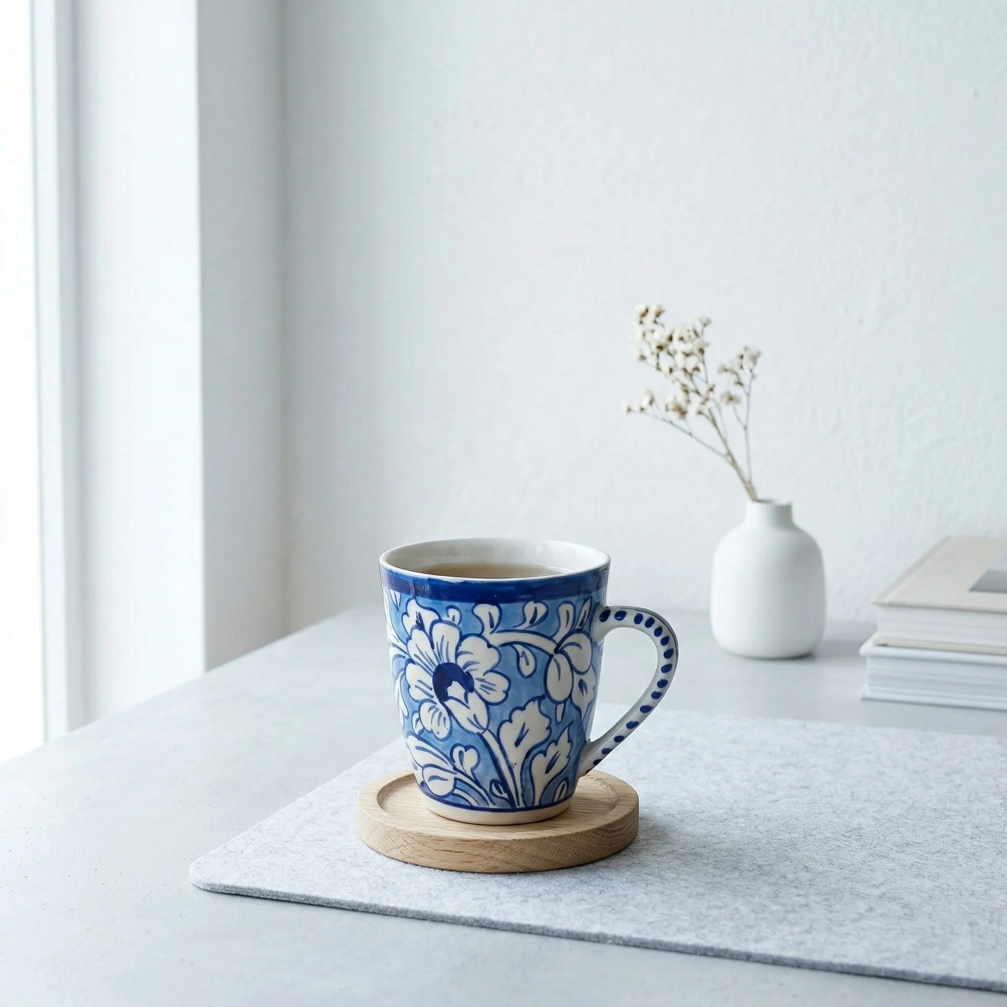 Light Blue Pottery Mug – 300ml Hand-Painted Ceramic Tea & Coffee Mug | Multani Blue Pottery
