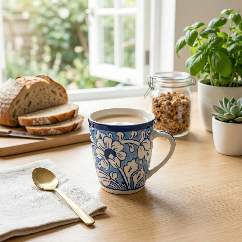 Light Blue Pottery Mug – 300ml Hand-Painted Ceramic Tea & Coffee Mug | Multani Blue Pottery