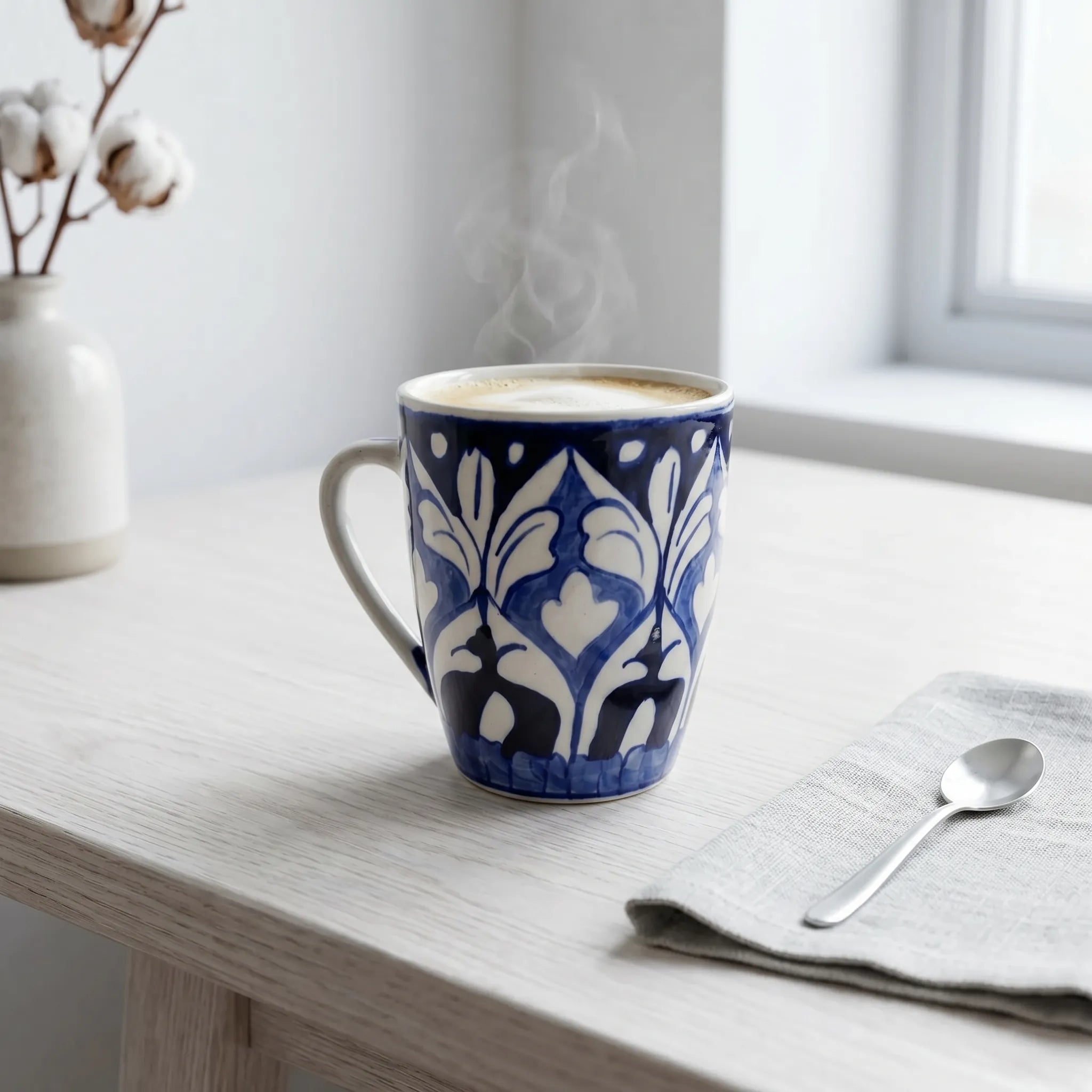 Blue Pottery Mug – 300ml Hand-Painted Ceramic Tea & Coffee Mug | Multani Blue Pottery Design
