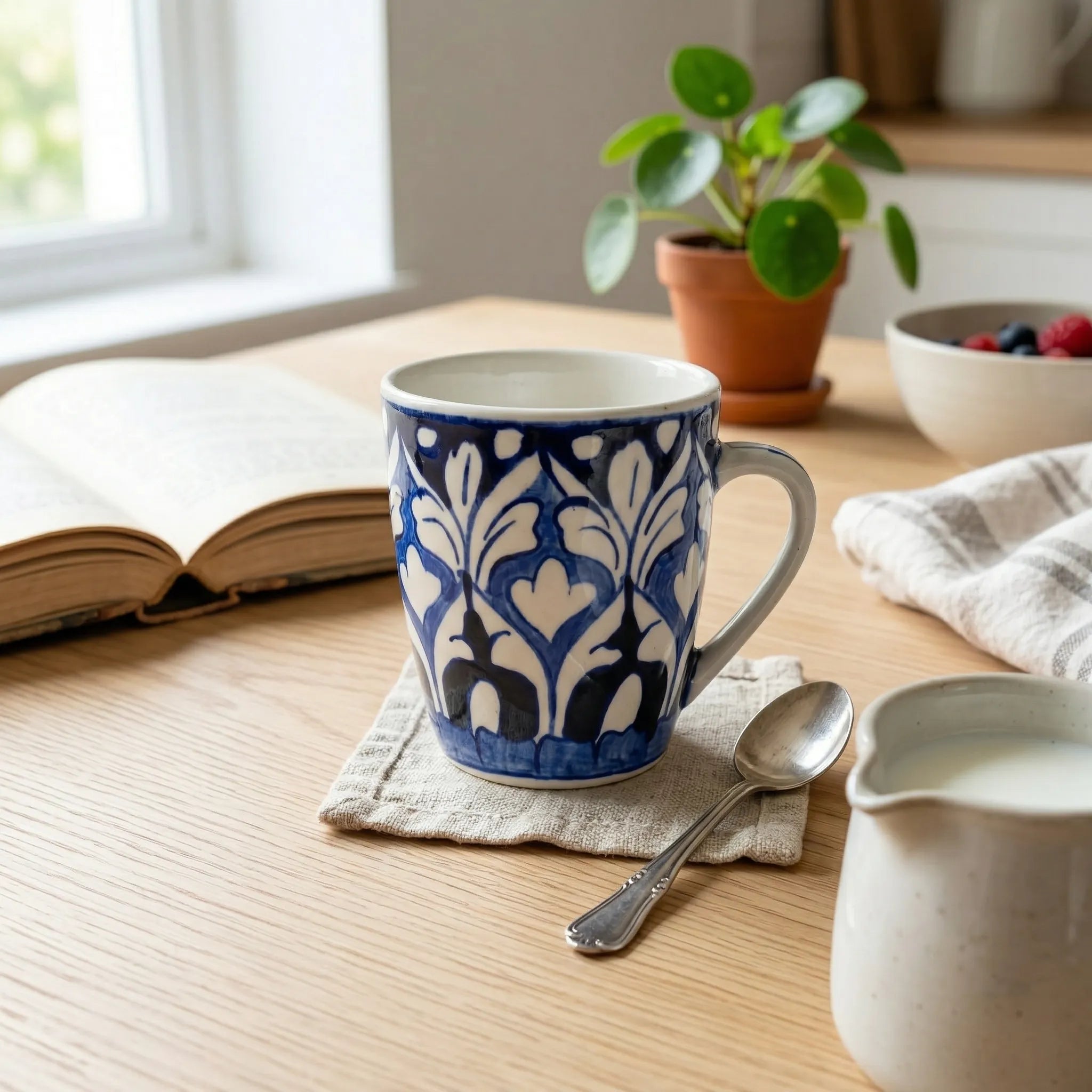 Blue Pottery Mug – 300ml Hand-Painted Ceramic Tea & Coffee Mug | Multani Blue Pottery Design