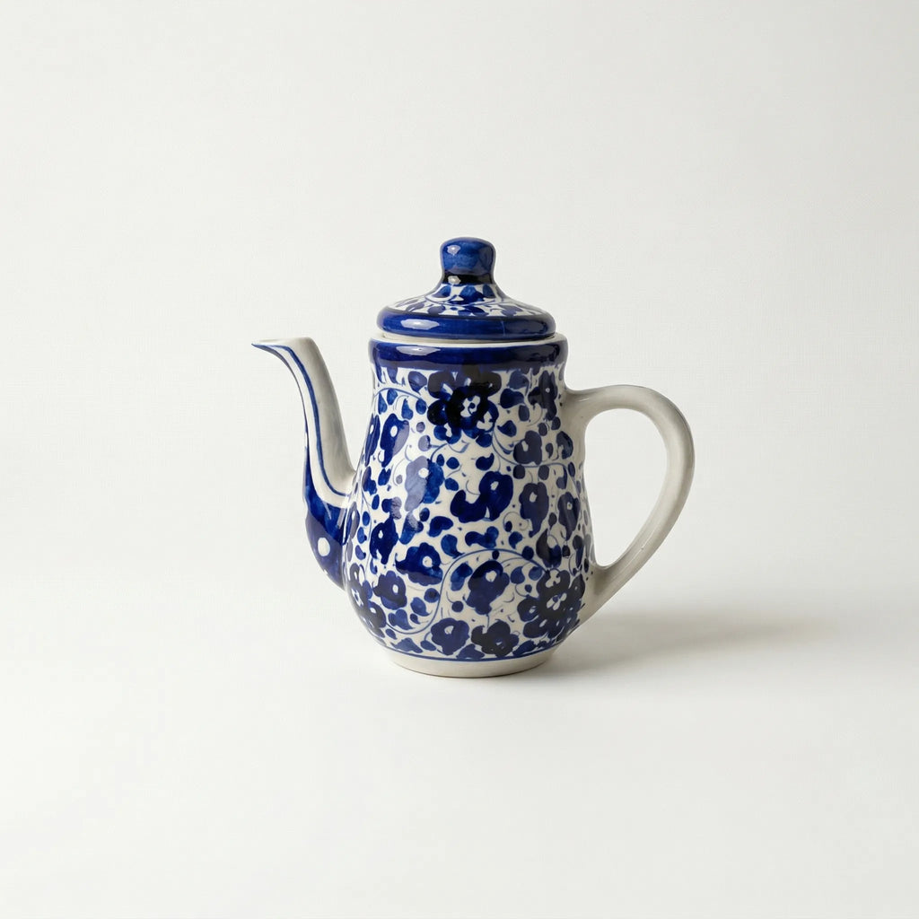 15-Piece Hand-Painted Ceramic Tea Set - Traditional Blue Pottery design