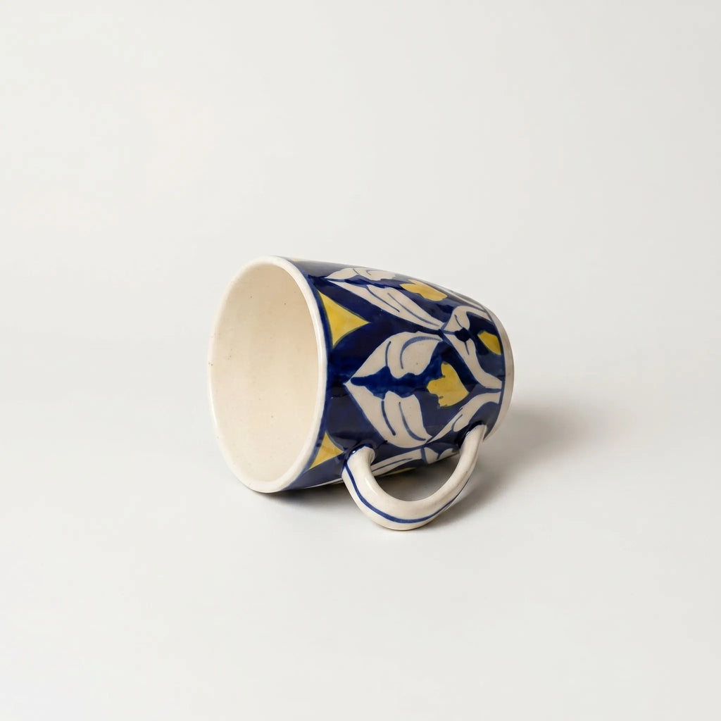 Multicolor Blue Pottery Mug – 300ml Hand-Painted Ceramic Tea & Coffee Mug with Yellow Accents
