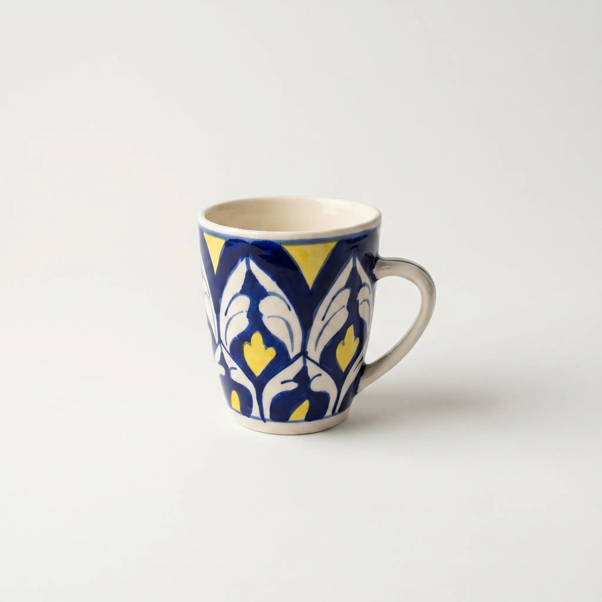 Multicolor Blue Pottery Mug – 300ml Hand-Painted Ceramic Tea & Coffee Mug with Yellow Accents