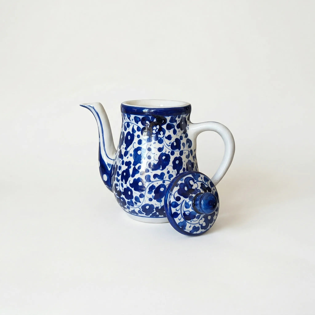 15-Piece Hand-Painted Ceramic Tea Set - Traditional Blue Pottery design