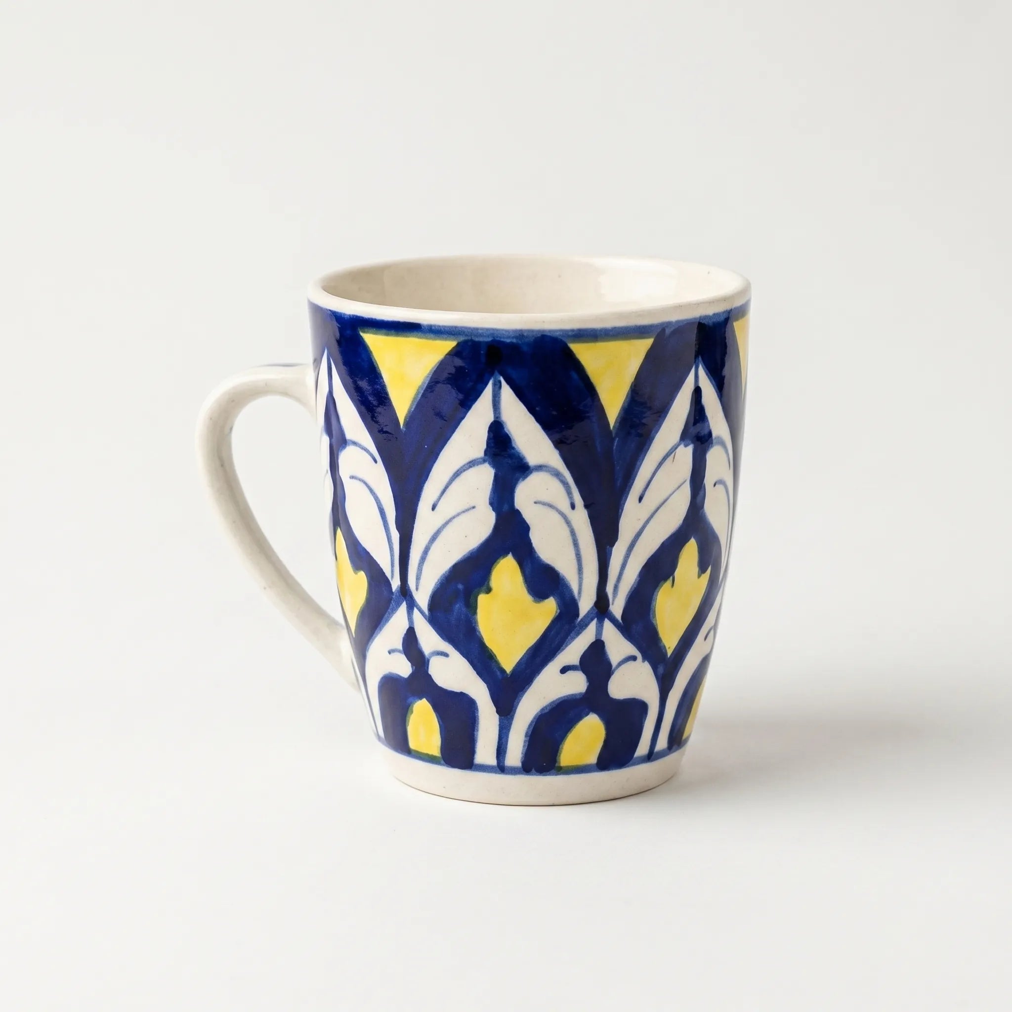 Multicolor Blue Pottery Mug – 300ml Hand-Painted Ceramic Tea & Coffee Mug with Yellow Accents
