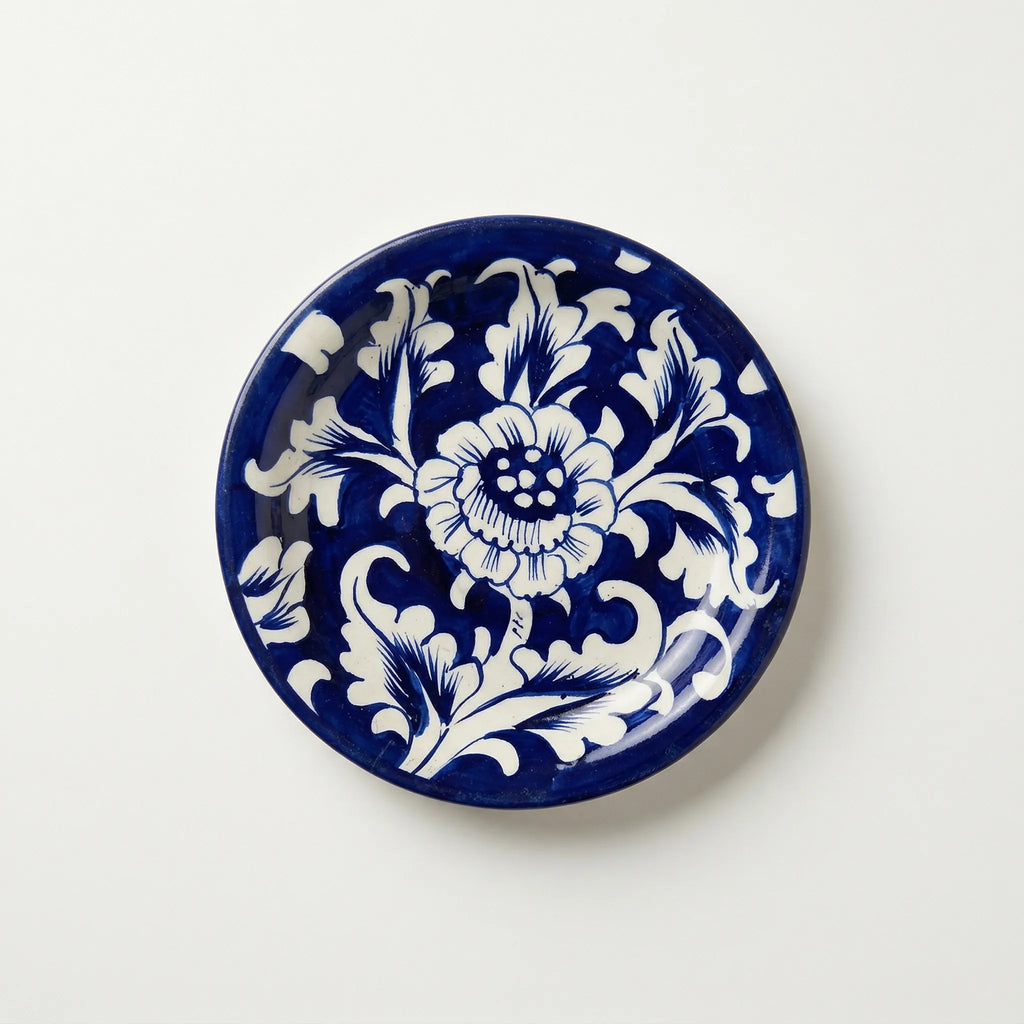 15-Piece Hand-Painted Ceramic Blue Pottery Tea Set - Traditional Floral Design