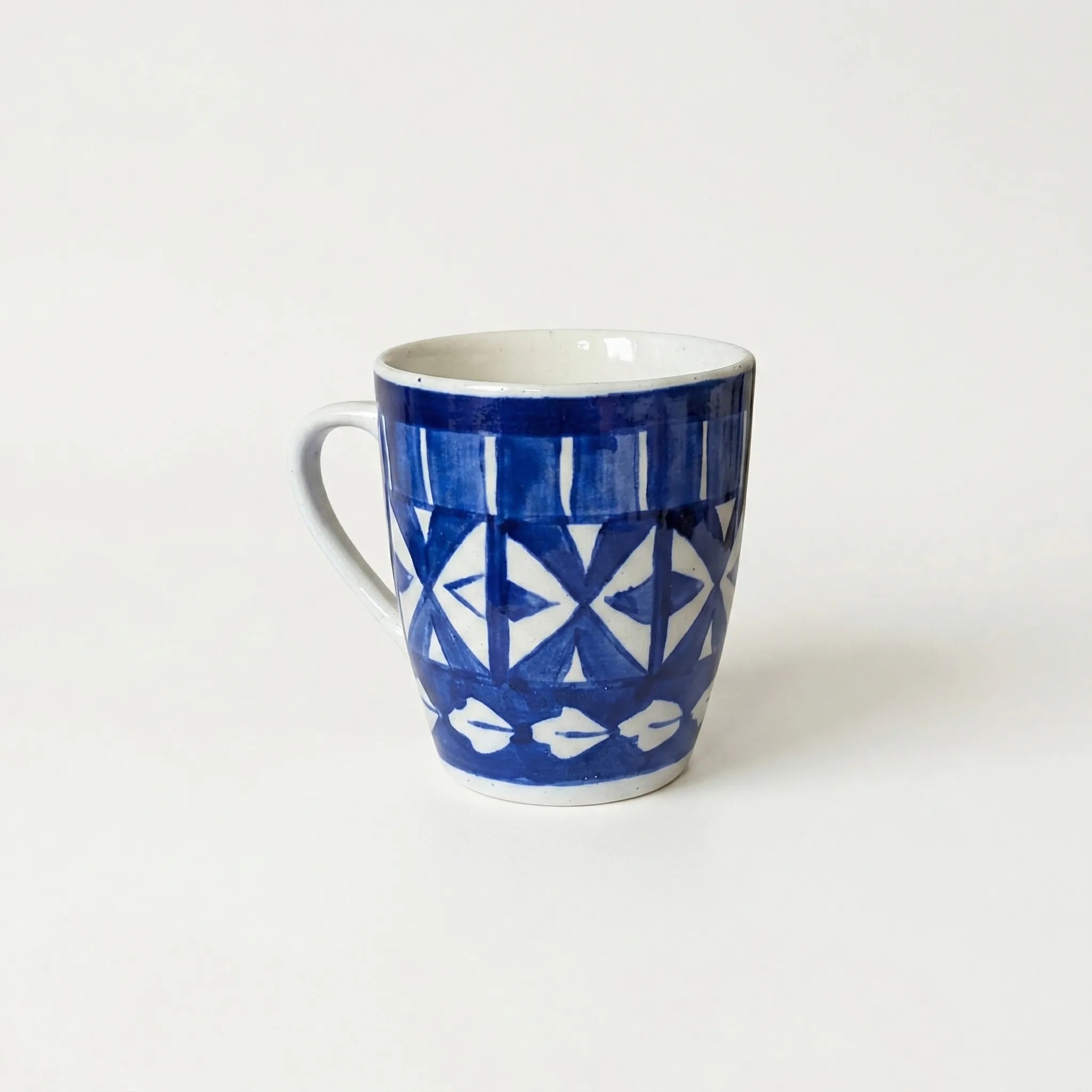Geometric Blue Pottery Mug – 300ml Hand-Painted Ceramic Tea & Coffee Mug | Multani Pottery