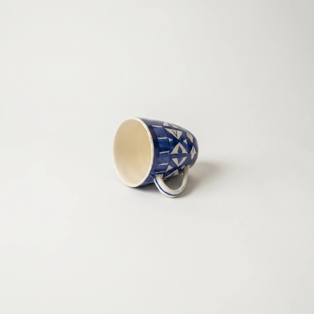 Geometric Blue Pottery Mug – 300ml Hand-Painted Ceramic Tea & Coffee Mug | Multani Pottery