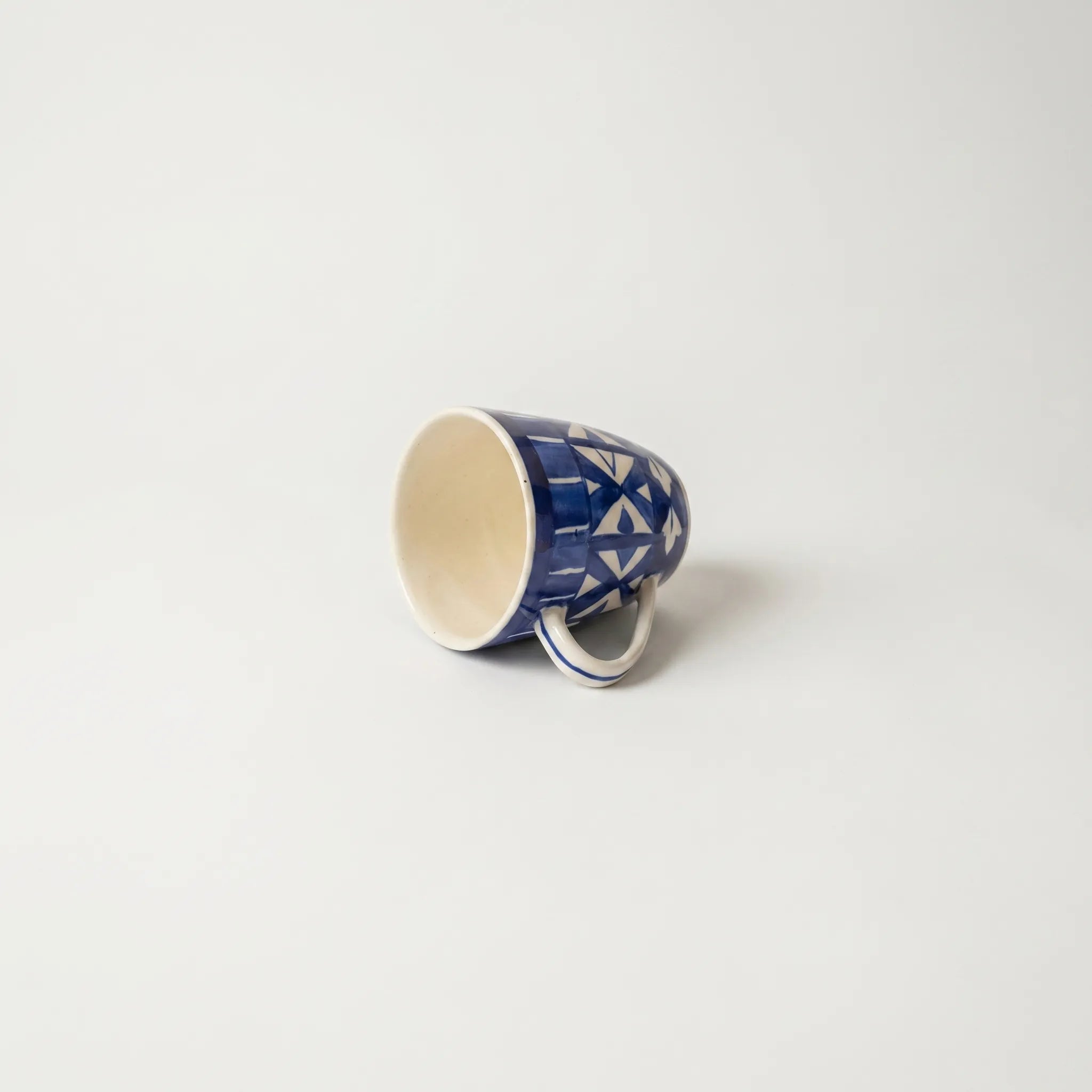 Geometric Blue Pottery Mug – 300ml Hand-Painted Ceramic Tea & Coffee Mug | Multani Pottery