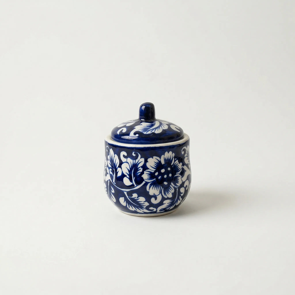 15-Piece Hand-Painted Ceramic Blue Pottery Tea Set - Traditional Floral Design