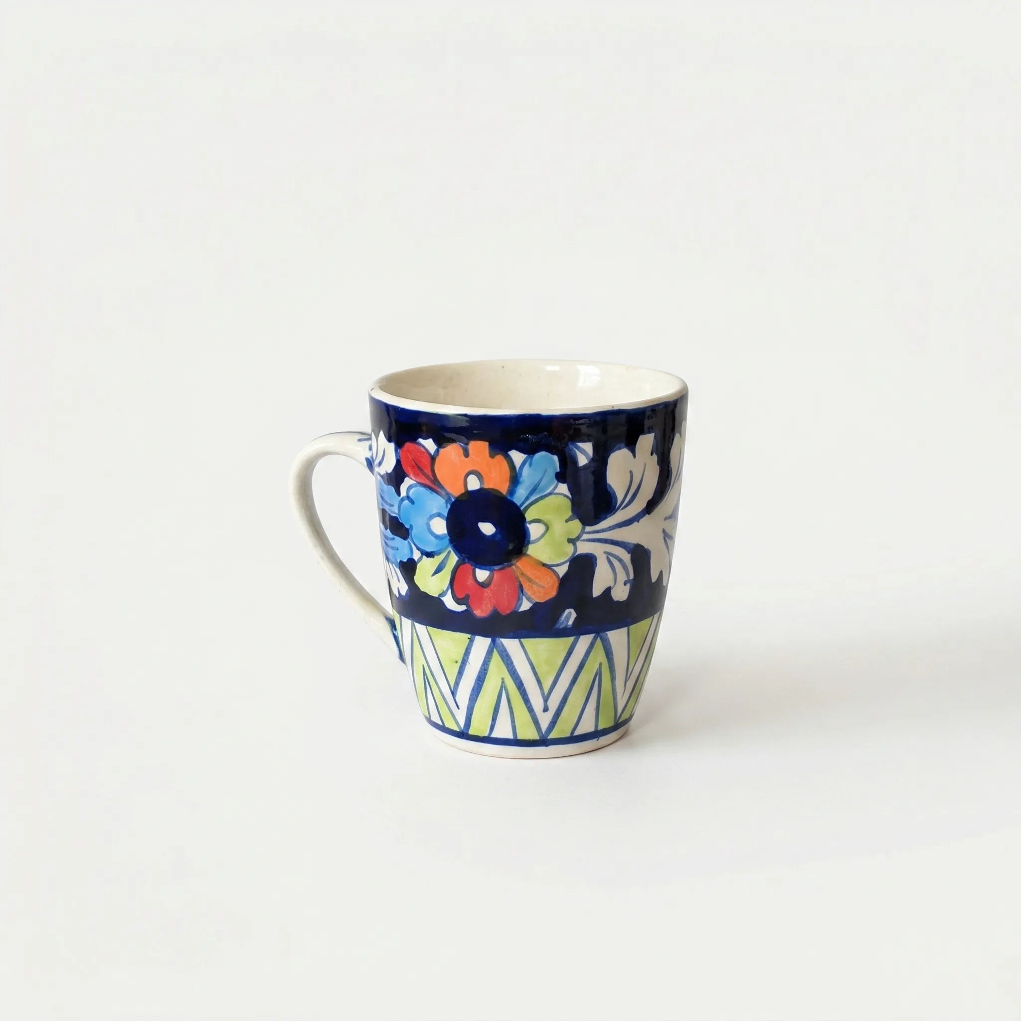 Multicolor Blue Pottery Mug – 300ml Hand-Painted Ceramic Tea & Coffee Mug | Vibrant Floral Design