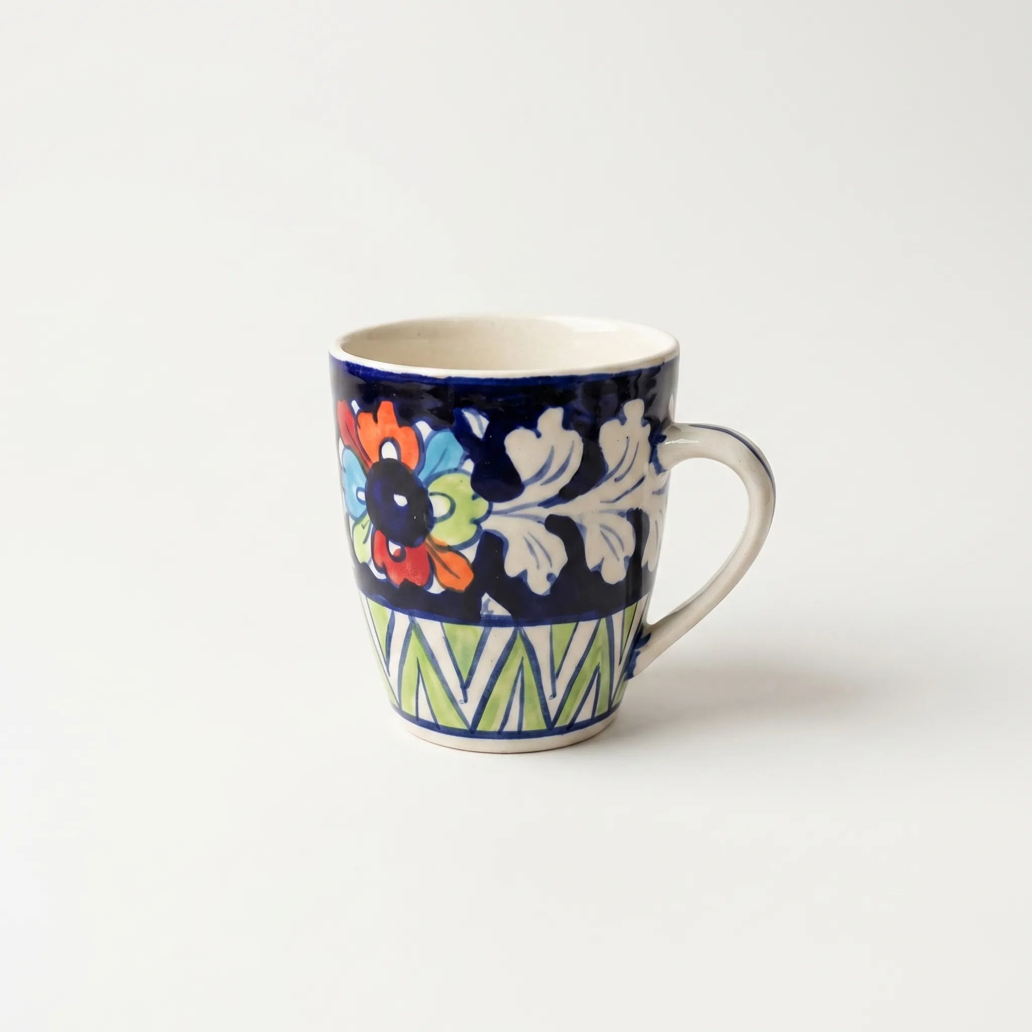 Multicolor Blue Pottery Mug – 300ml Hand-Painted Ceramic Tea & Coffee Mug | Vibrant Floral Design