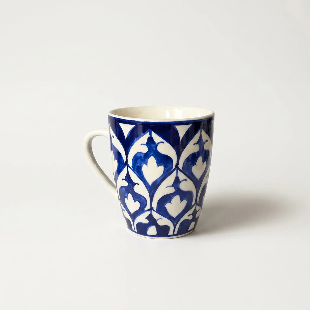 Blue Pottery Mug – 300ml Hand-Painted Ceramic Tea & Coffee Mug | Classic Pattern Design
