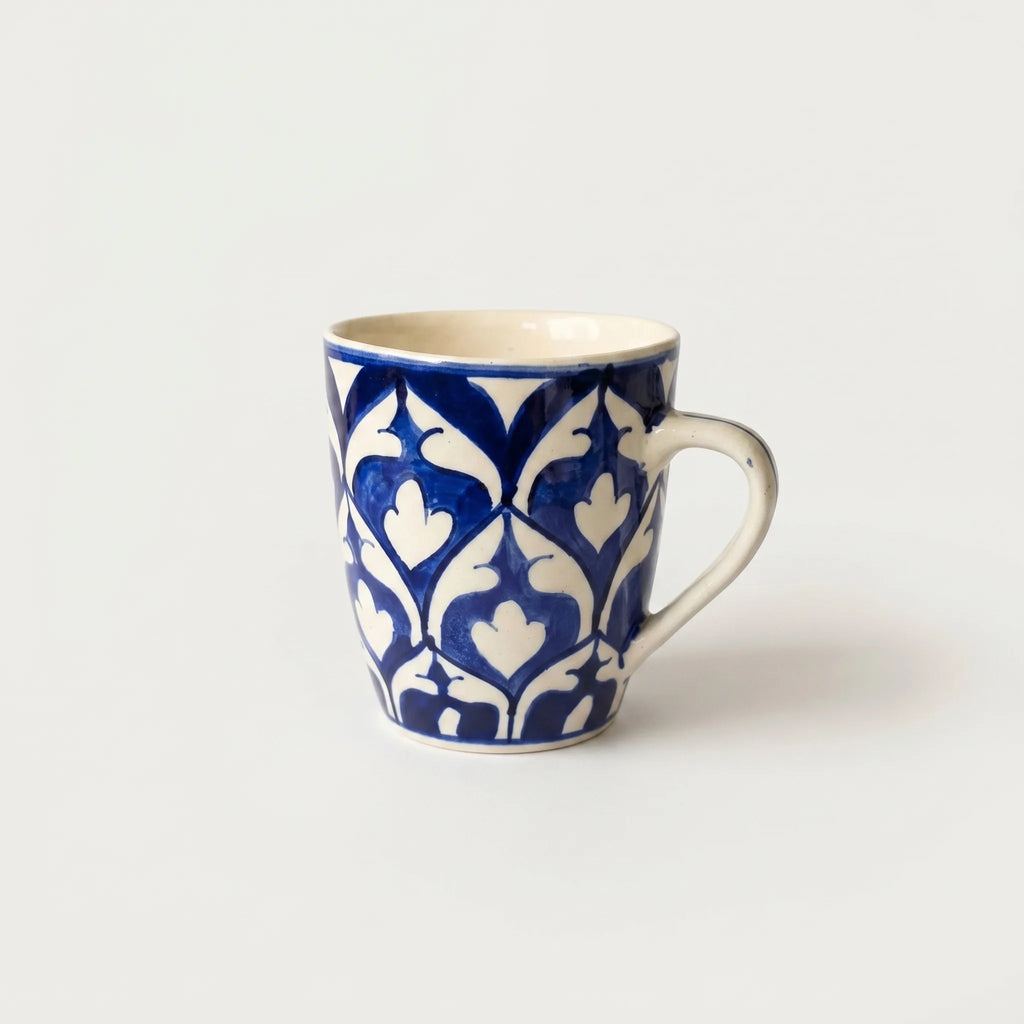 Blue Pottery Mug – 300ml Hand-Painted Ceramic Tea & Coffee Mug | Classic Pattern Design