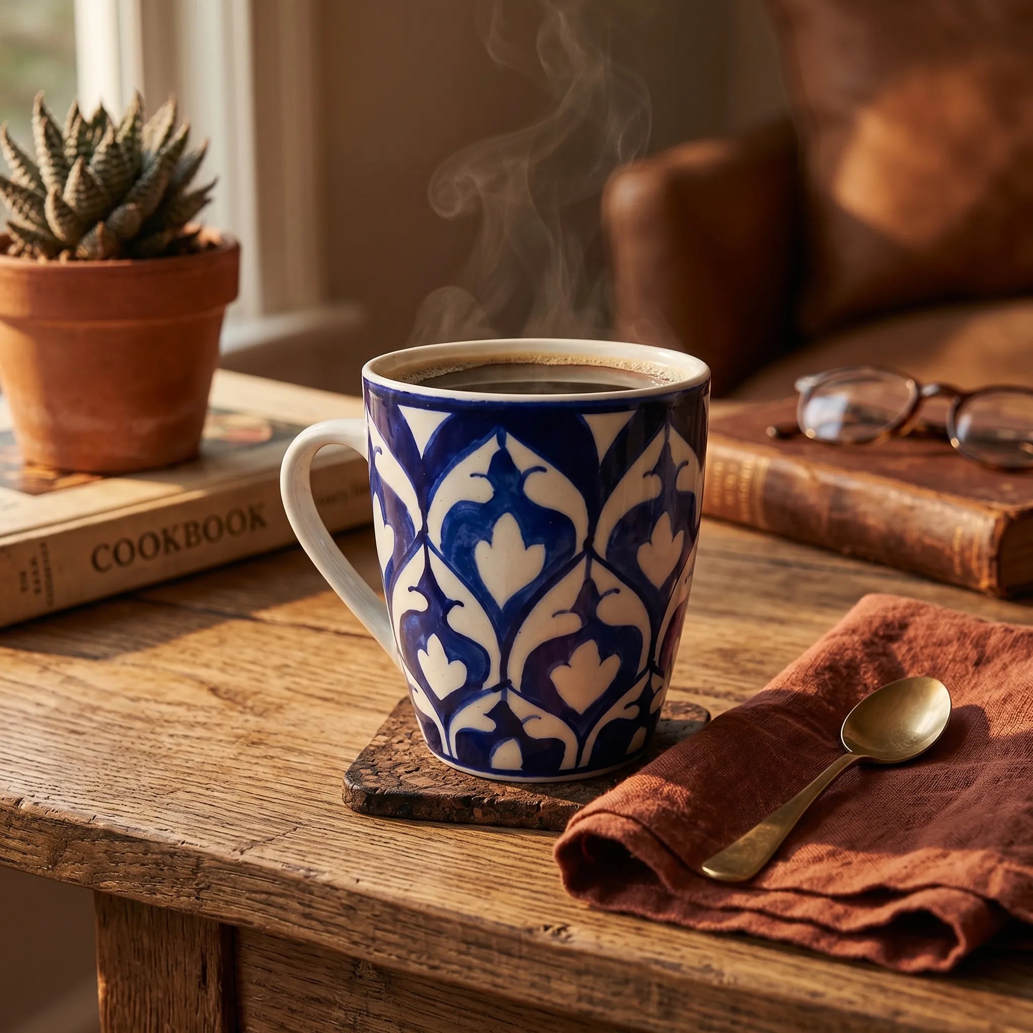 Blue Pottery Mug – 300ml Hand-Painted Ceramic Tea & Coffee Mug | Classic Pattern Design