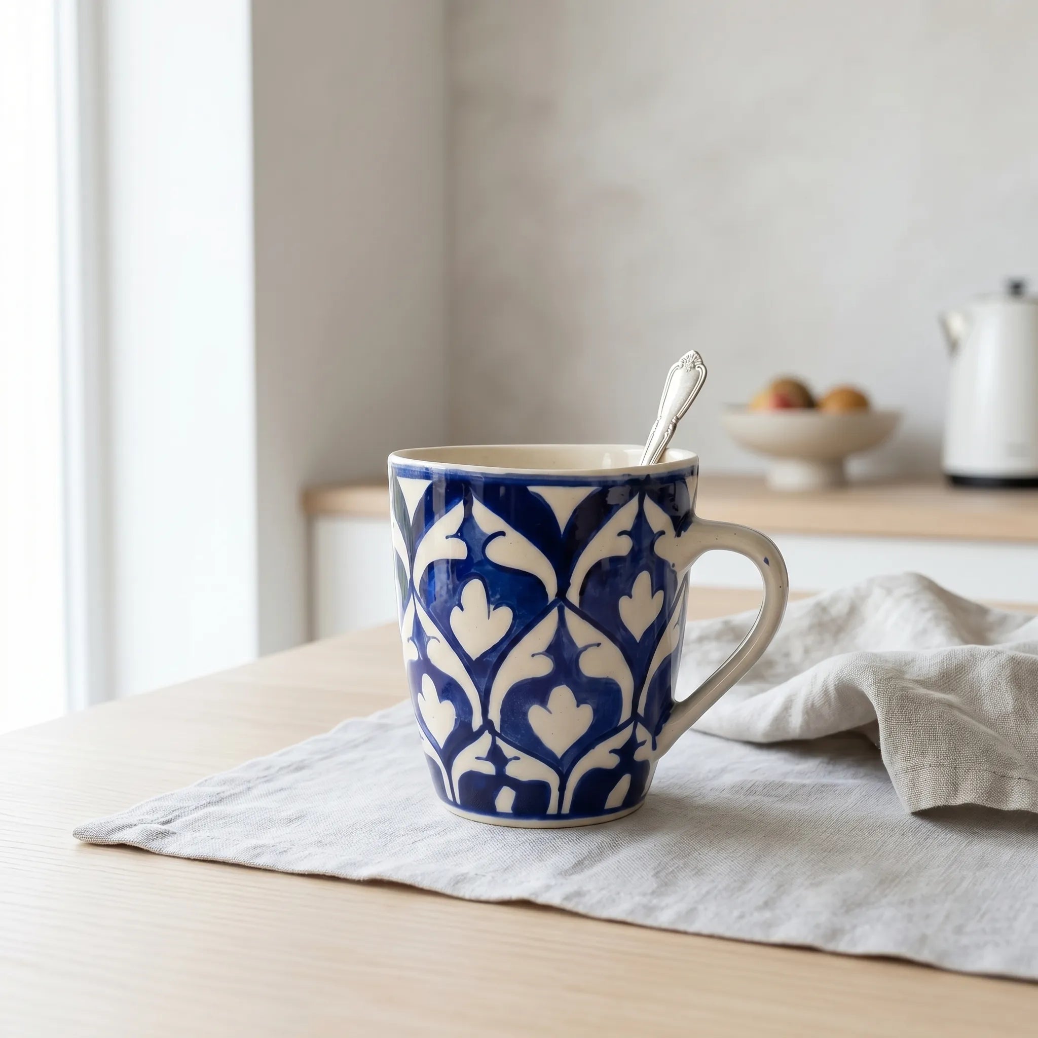 Blue Pottery Mug – 300ml Hand-Painted Ceramic Tea & Coffee Mug | Classic Pattern Design