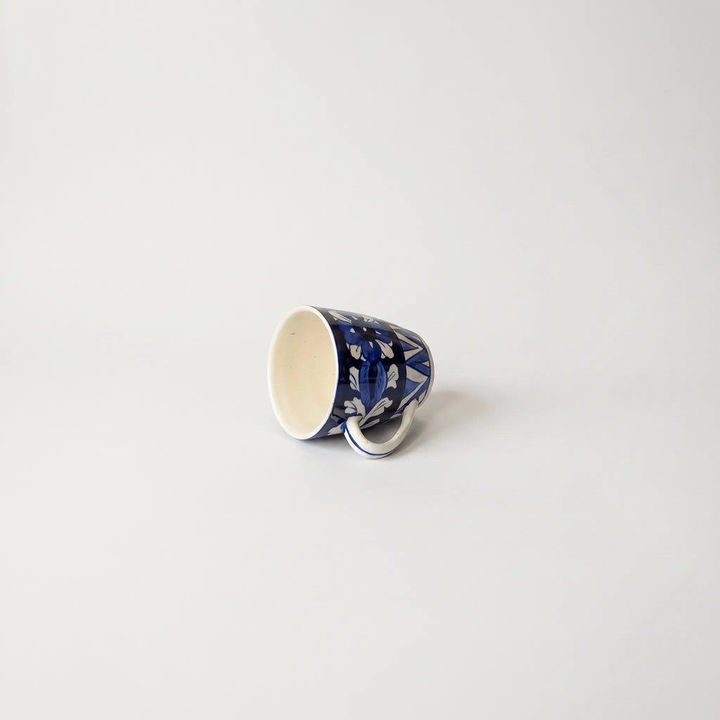 Blue Pottery Mug – 300ml Hand-Painted Ceramic Tea & Coffee Mug | Floral & Geometric Design