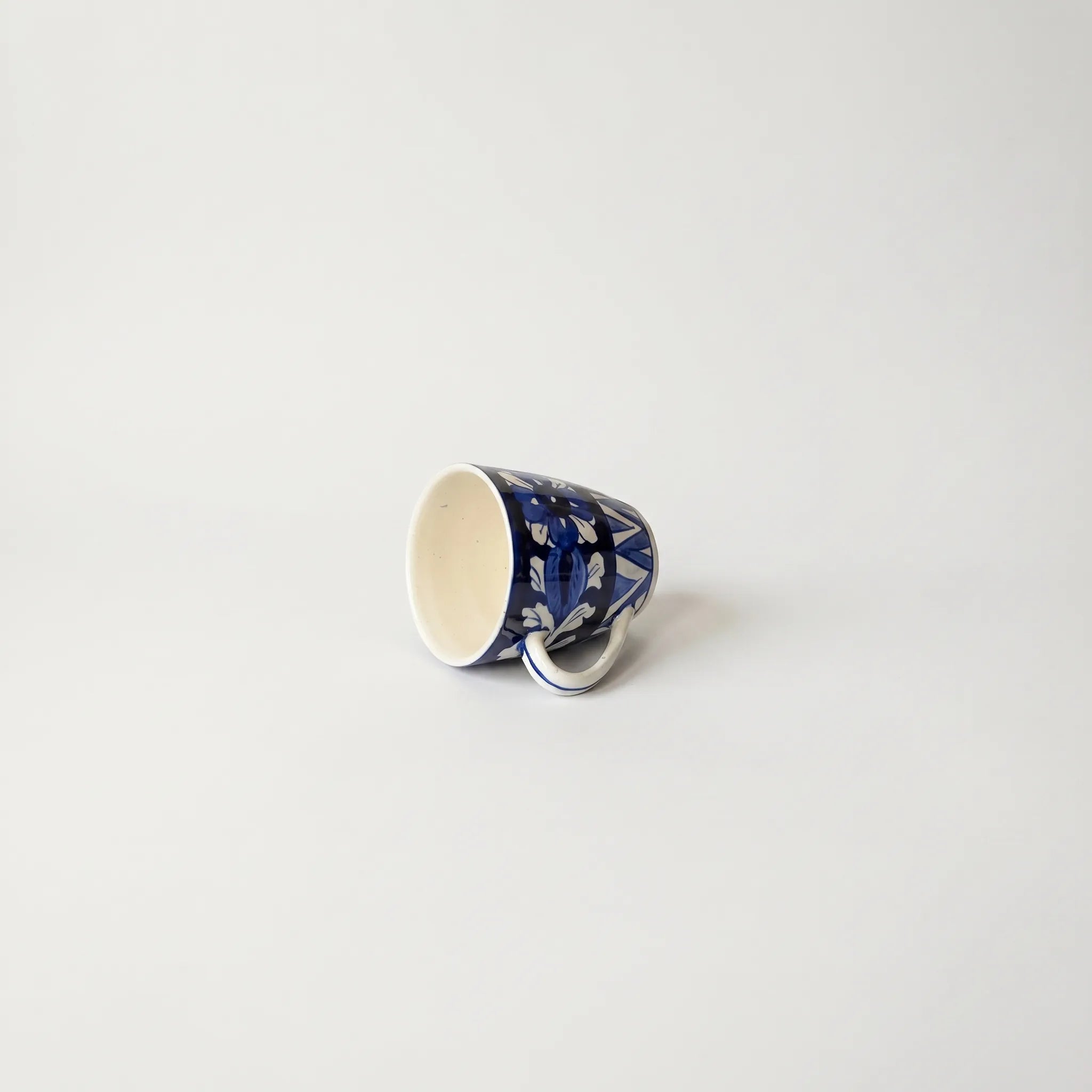 Blue Pottery Mug – 300ml Hand-Painted Ceramic Tea & Coffee Mug | Floral & Geometric Design