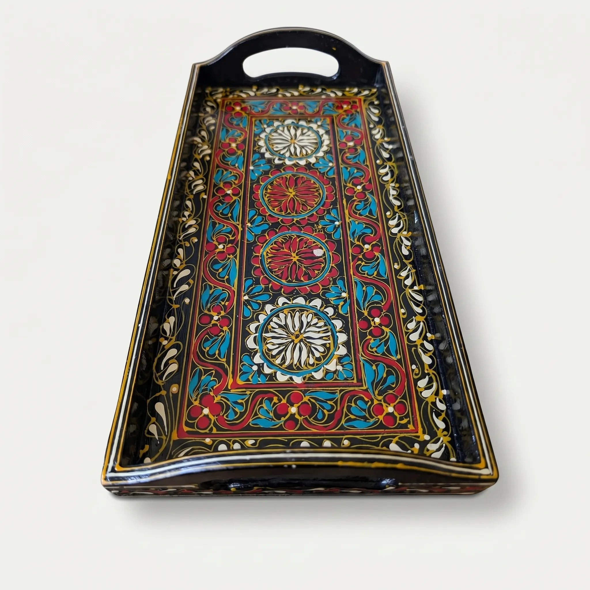 Hand-Painted Swati Wooden Tray – 8x16” Decorative Serving Tray