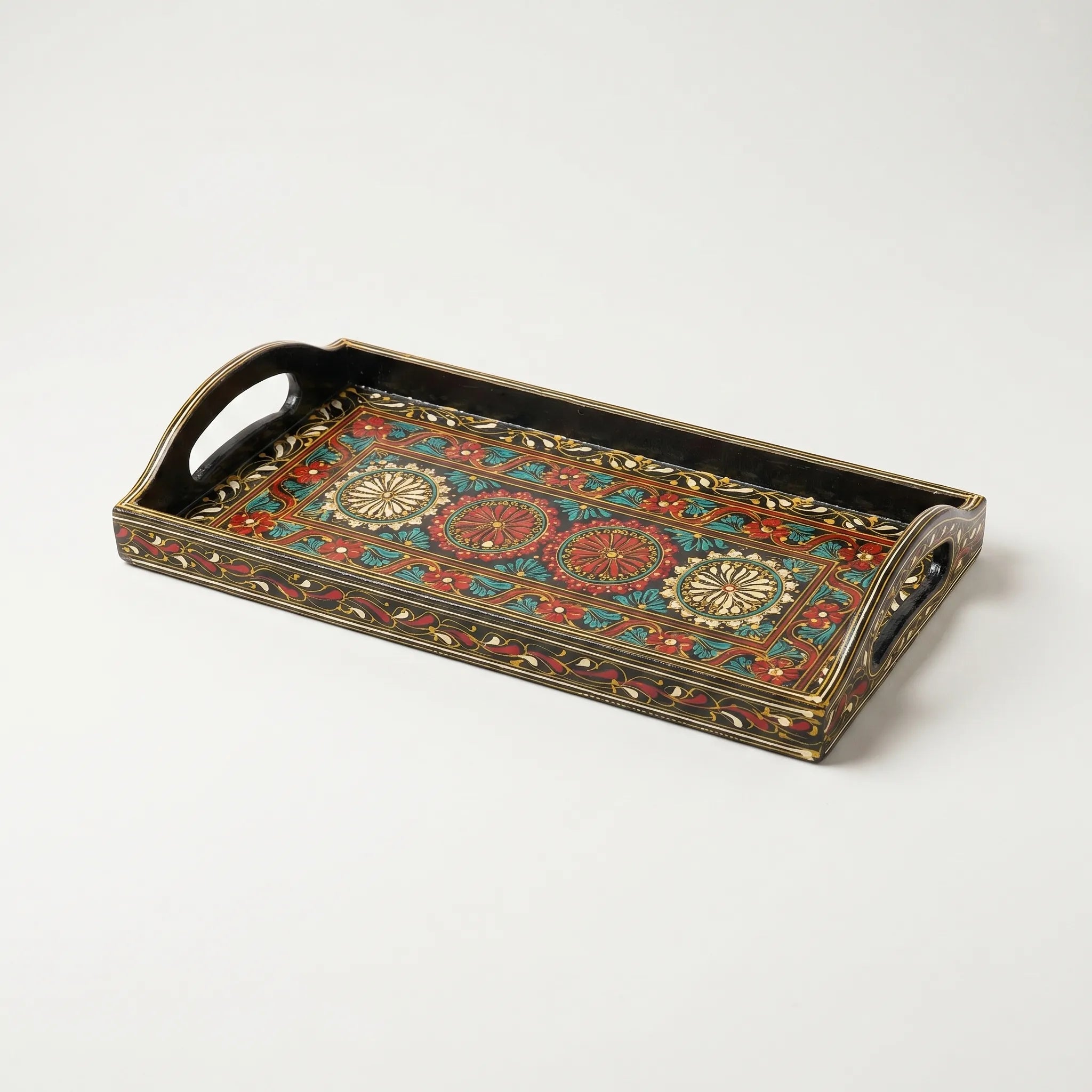 Hand-Painted Swati Wooden Tray – 8x16” Decorative Serving Tray