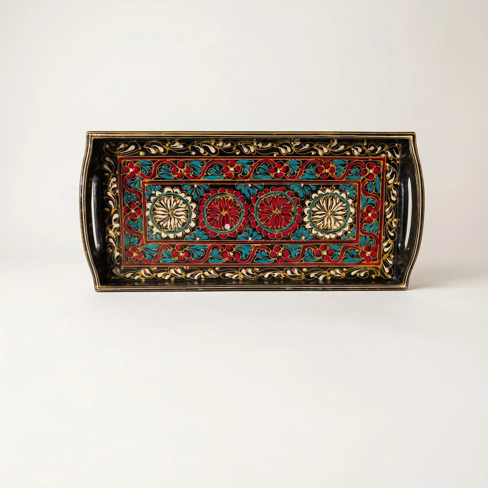 Hand-Painted Swati Wooden Tray – 8x16” Decorative Serving Tray