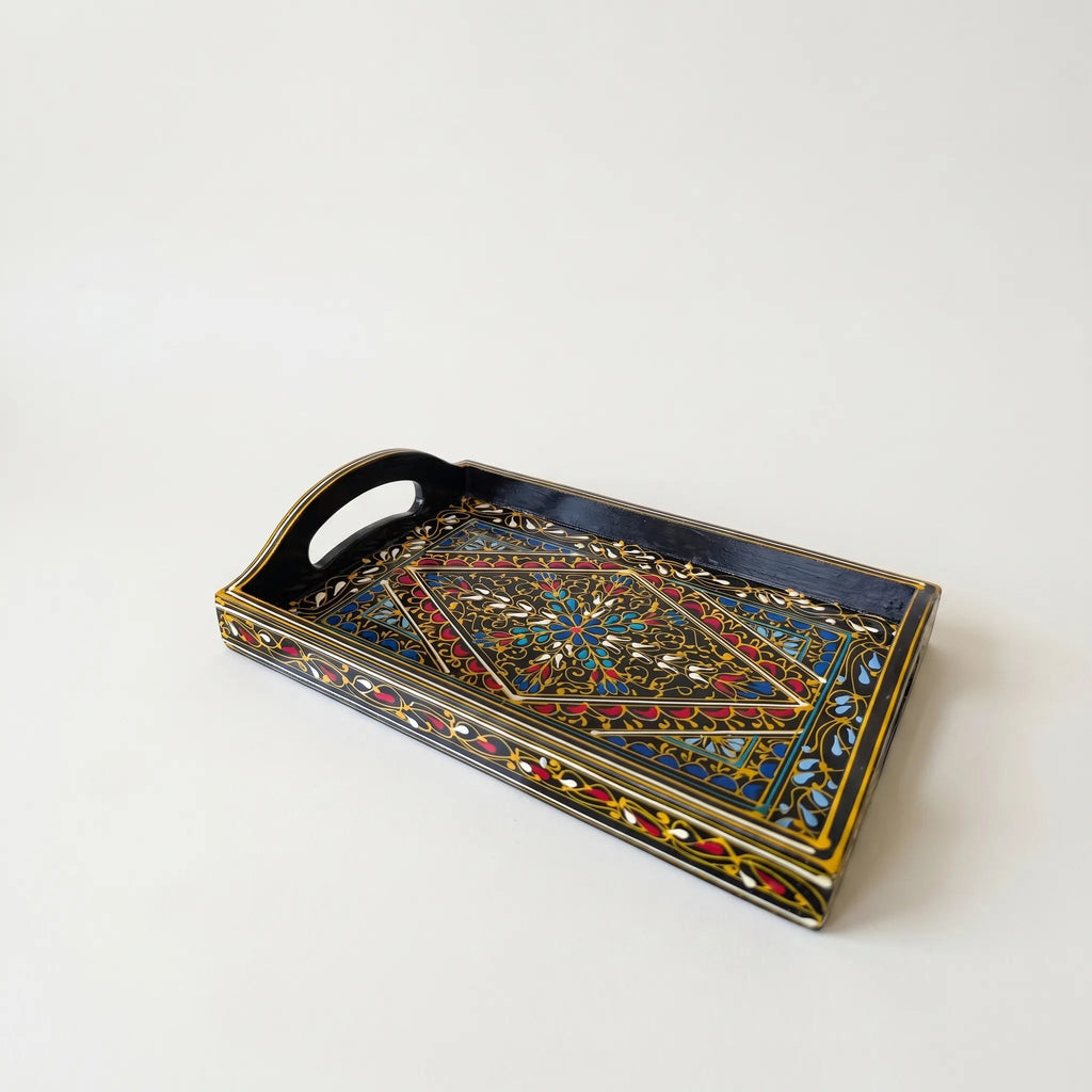 Hand-Painted Swati Diamond Tray – 8x12” Wooden Serving Tray