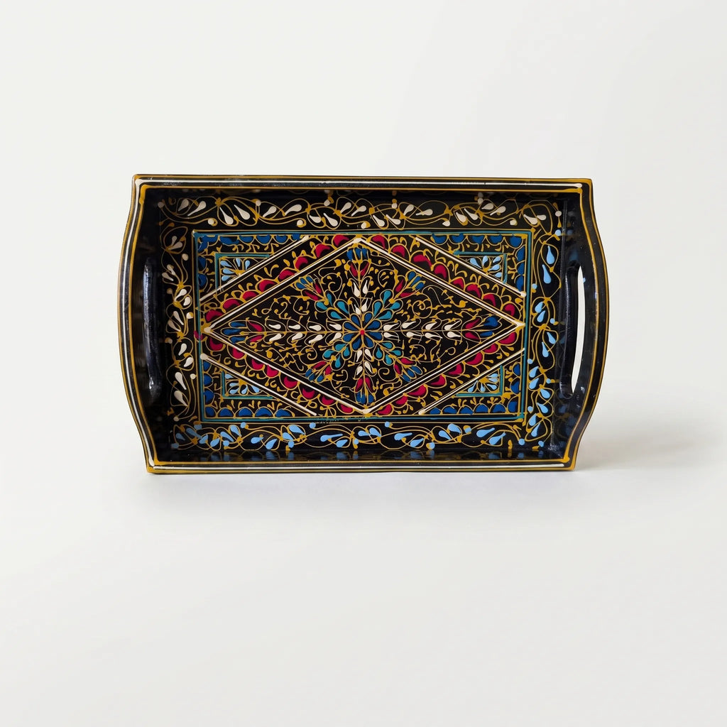 Hand-Painted Swati Diamond Tray – 8x12” Wooden Serving Tray