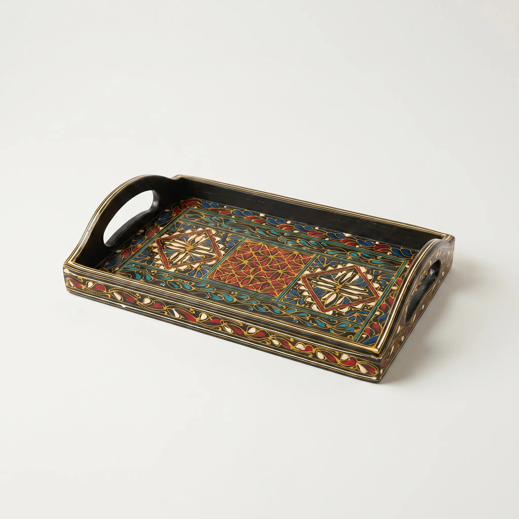 Oil-Painted Swati Wooden Tray – 8x12” Decorative Serving Tray