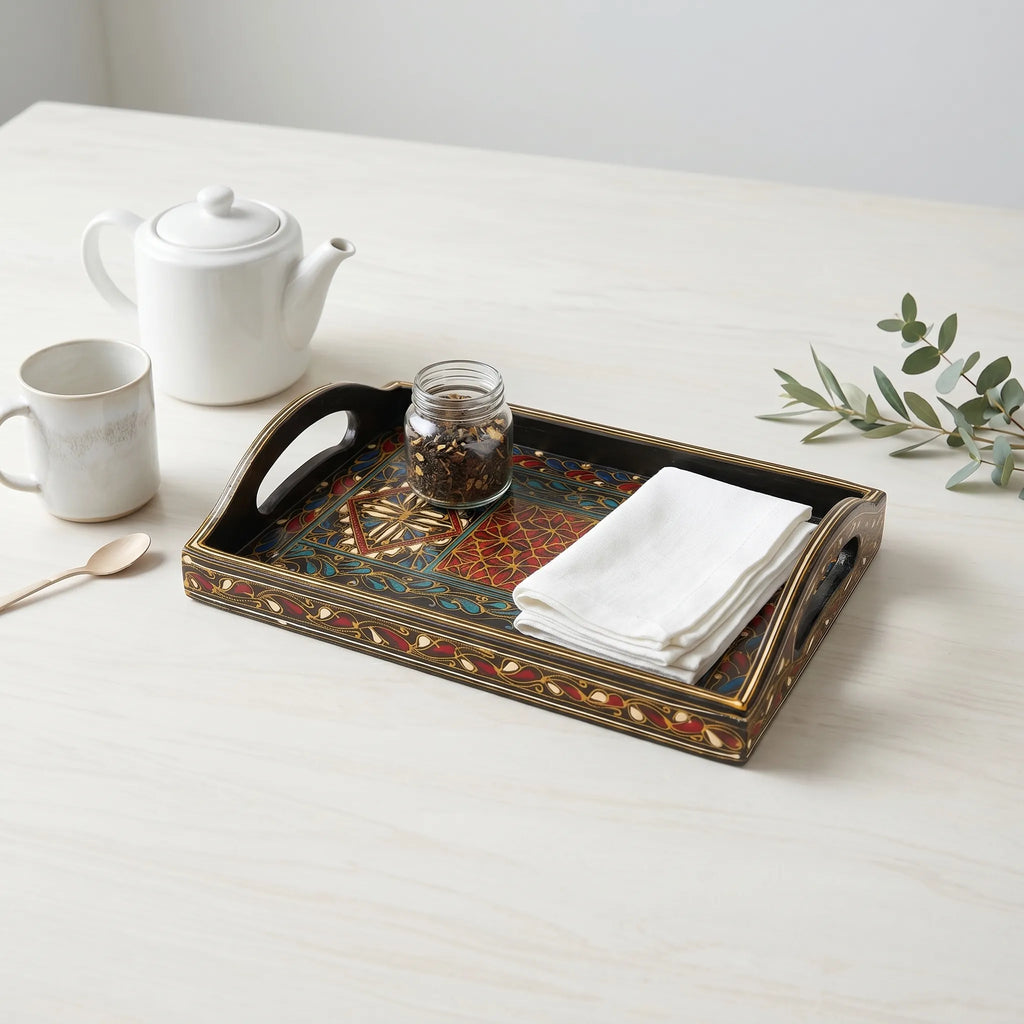 Oil-Painted Swati Wooden Tray – 8x12” Decorative Serving Tray