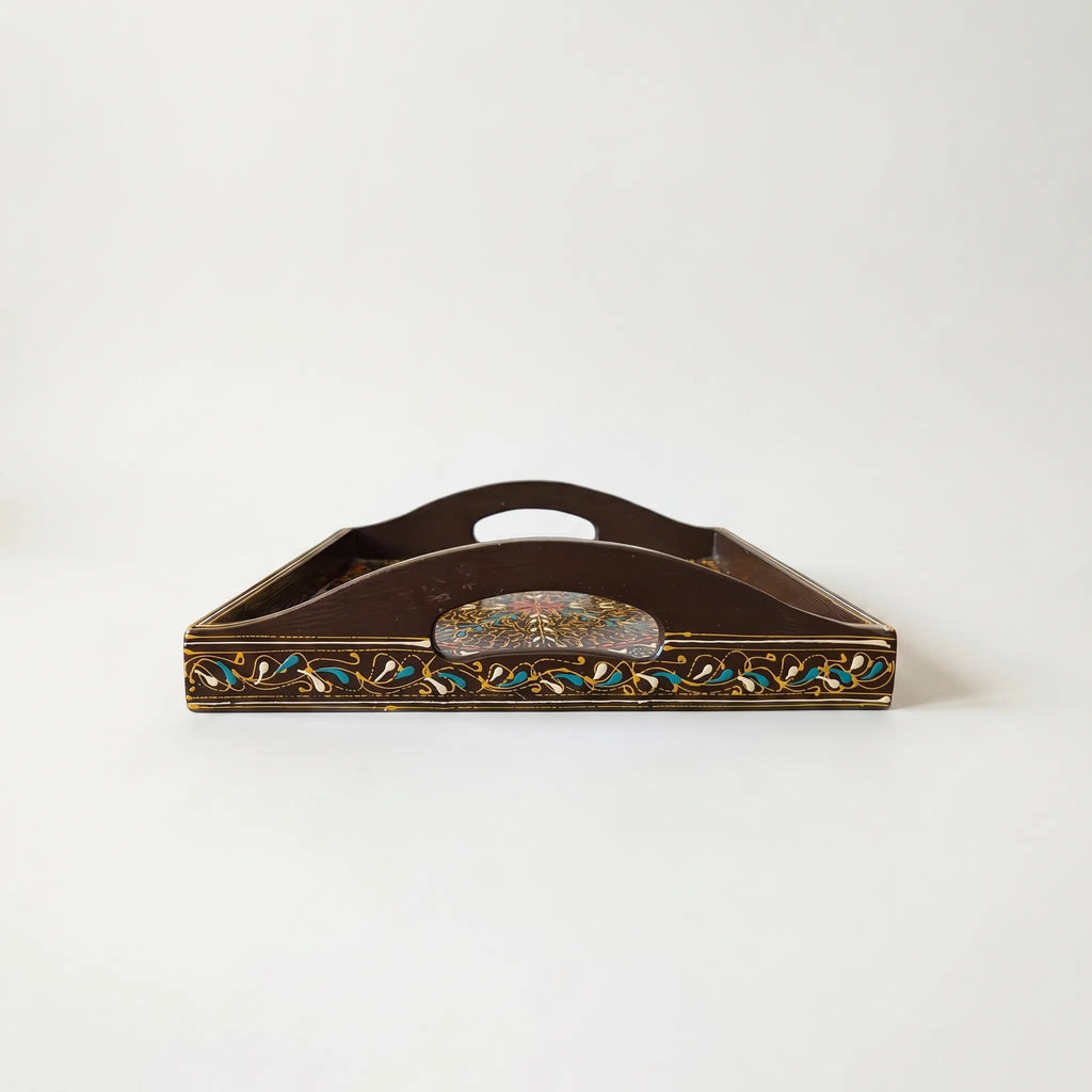 Oil-Painted Swati Square Tray – 12x12” Wooden Serving Tray