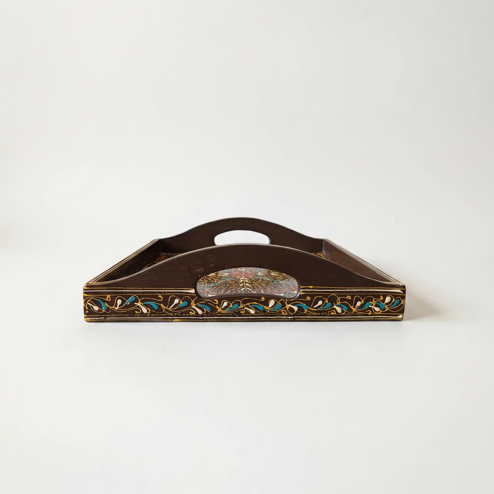 Oil-Painted Swati Square Tray – 12x12” Wooden Serving Tray