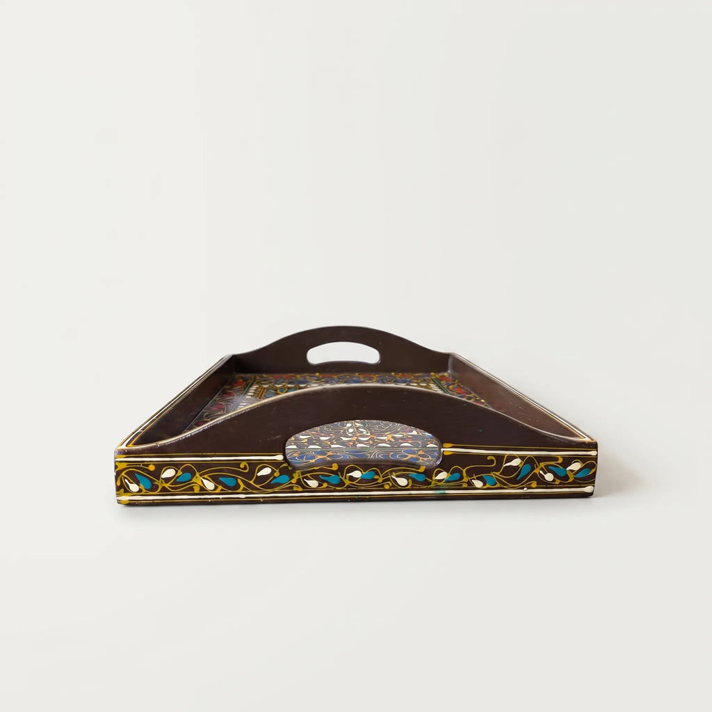 Oil-Painted Swati Wooden Tray – 12x15” Circular Motif Serving Tray