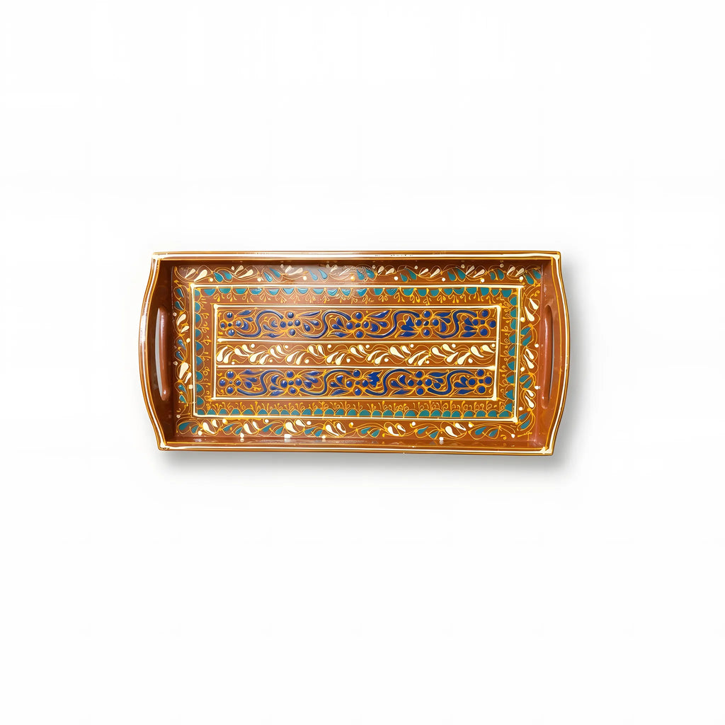 Terracotta Swati hand-painted wooden long serving tray 8x16 inch